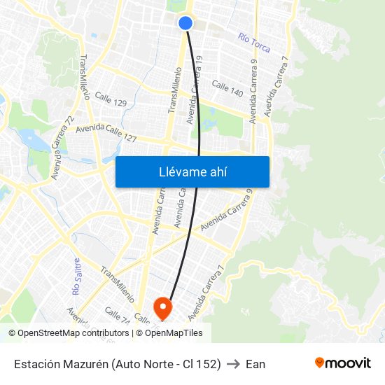 Estación Mazurén (Auto Norte - Cl 152) to Ean map