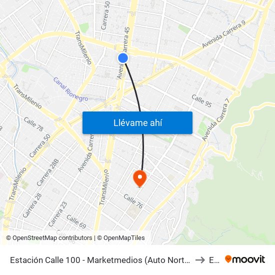 Estación Calle 100 - Marketmedios (Auto Norte - Cl 95) to Ean map