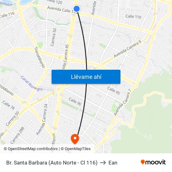 Br. Santa Barbara (Auto Norte - Cl 116) to Ean map