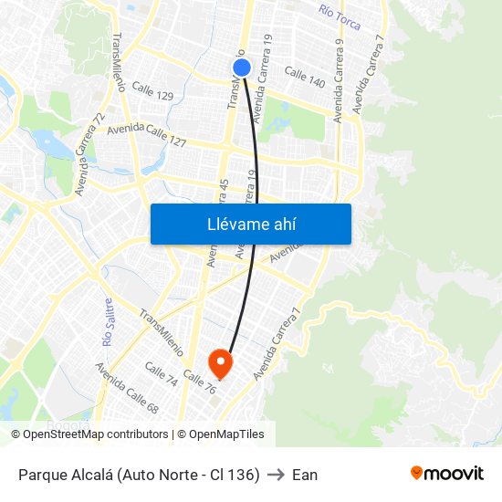 Parque Alcalá (Auto Norte - Cl 136) to Ean map