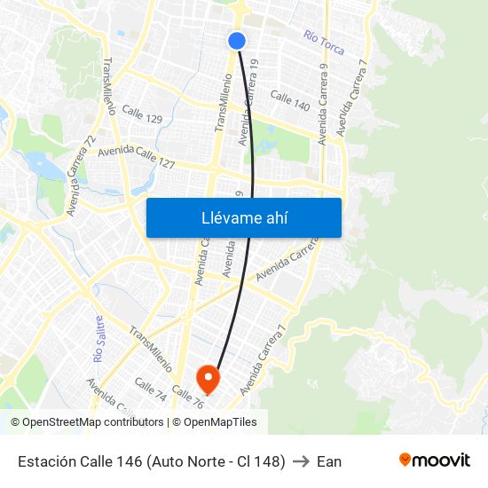 Estación Calle 146 (Auto Norte - Cl 148) to Ean map