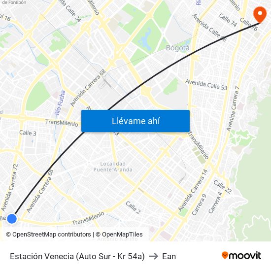 Estación Venecia (Auto Sur - Kr 54a) to Ean map