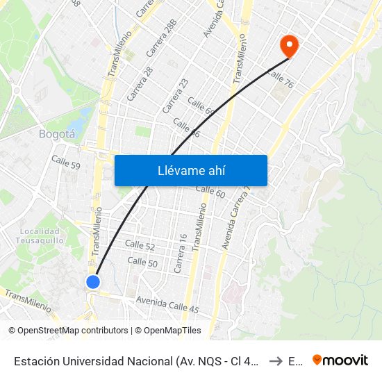 Estación Universidad Nacional (Av. NQS - Cl 45a) to Ean map