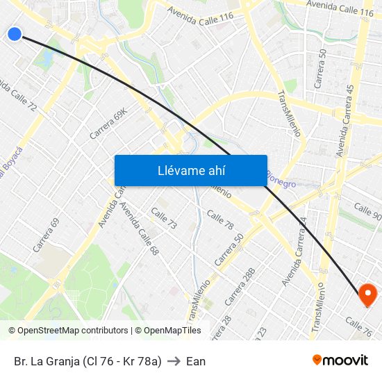 Br. La Granja (Cl 76 - Kr 78a) to Ean map