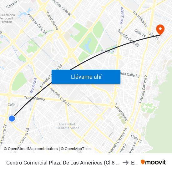 Centro Comercial Plaza De Las Américas (Cl 8 Sur - Kr 71a) to Ean map