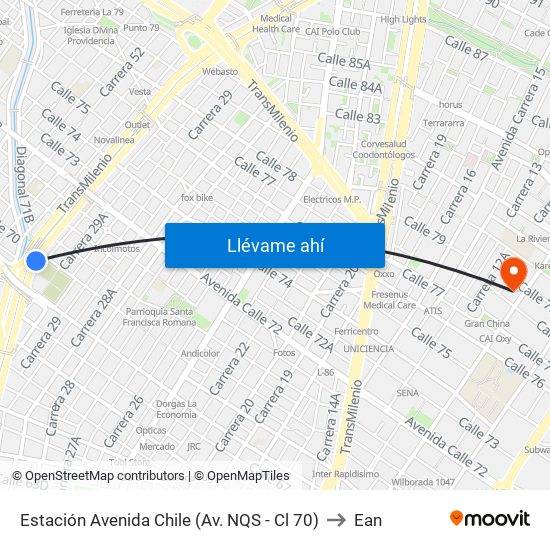 Estación Avenida Chile (Av. NQS - Cl 70) to Ean map