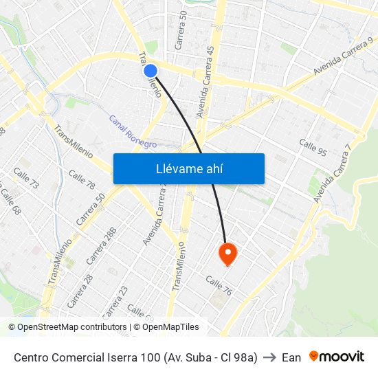 Centro Comercial Iserra 100 (Av. Suba - Cl 98a) to Ean map