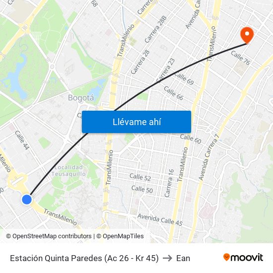 Estación Quinta Paredes (Ac 26 - Kr 45) to Ean map