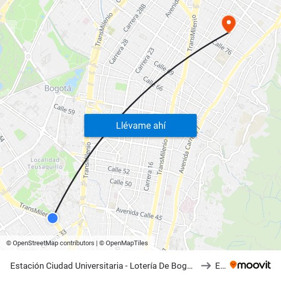 Estación Ciudad Universitaria - Lotería De Bogotá (Ac 26 - Kr 36) to Ean map