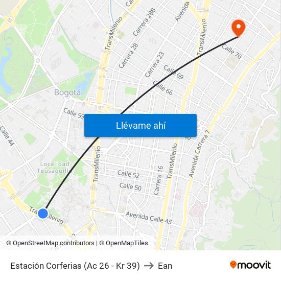 Estación Corferias (Ac 26 - Kr 39) to Ean map