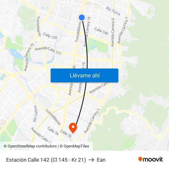 Estación Calle 142 (Cl 145 - Kr 21) to Ean map