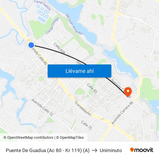 Puente De Guadua (Ac 80 - Kr 119) (A) to Uniminuto map