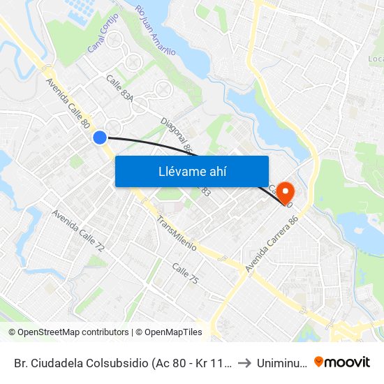 Br. Ciudadela Colsubsidio (Ac 80 - Kr 111c) to Uniminuto map