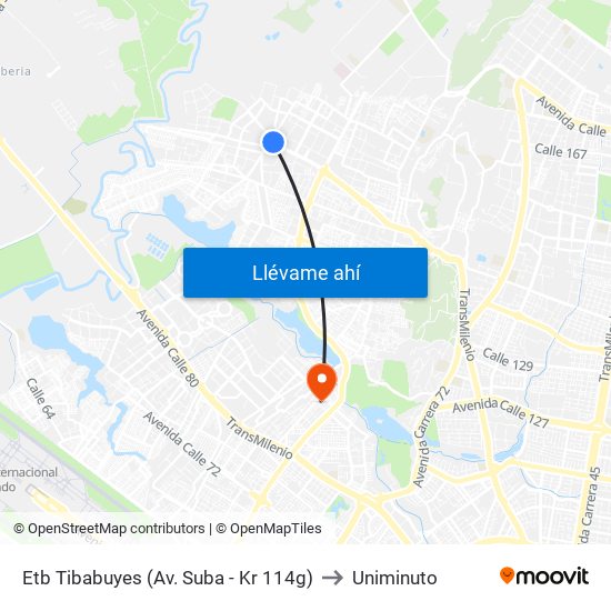Etb Tibabuyes (Av. Suba - Kr 114g) to Uniminuto map