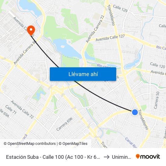 Estación Suba - Calle 100 (Ac 100 - Kr 62) (C) to Uniminuto map