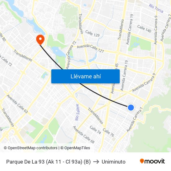 Parque De La 93 (Ak 11 - Cl 93a) (B) to Uniminuto map