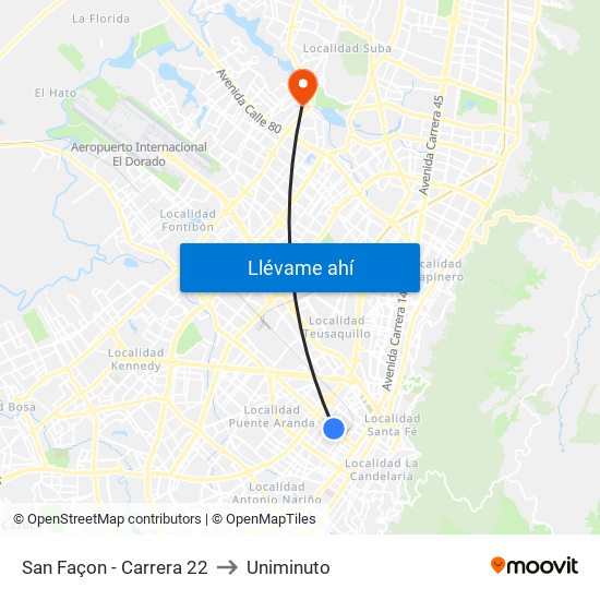 San Façon - Carrera 22 to Uniminuto map