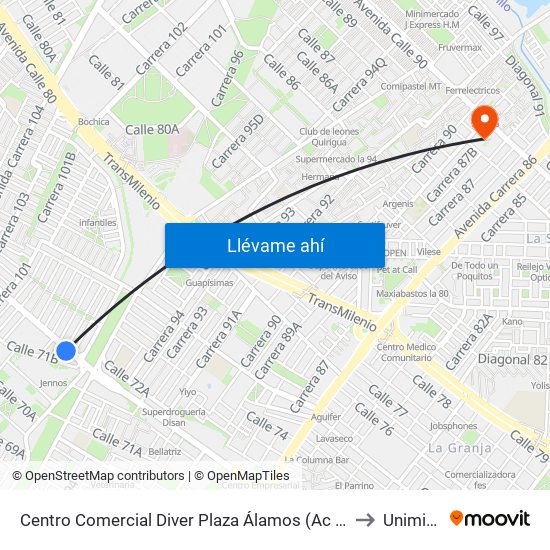 Centro Comercial Diver Plaza Álamos (Ac 72 - Kr 96a) (B) to Uniminuto map