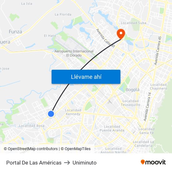 Portal De Las Américas to Uniminuto map