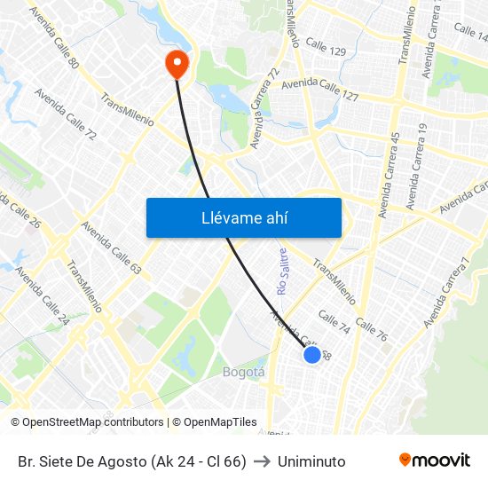 Br. Siete De Agosto (Ak 24 - Cl 66) to Uniminuto map
