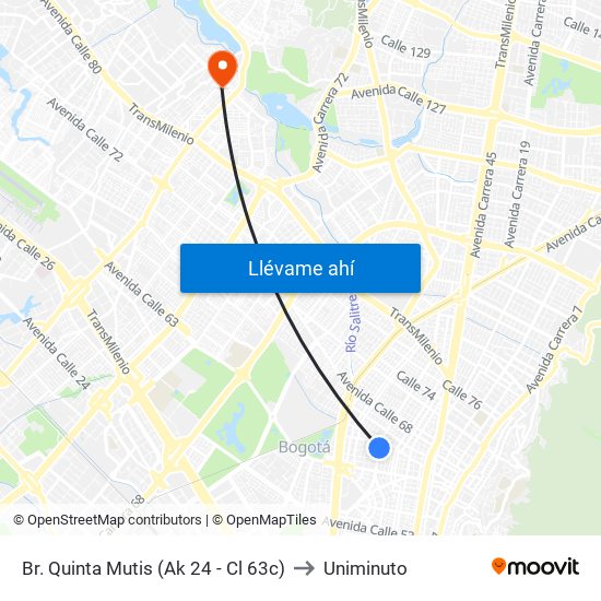 Br. Quinta Mutis (Ak 24 - Cl 63c) to Uniminuto map