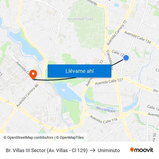 Br. Villas III Sector (Av. Villas - Cl 129) to Uniminuto map