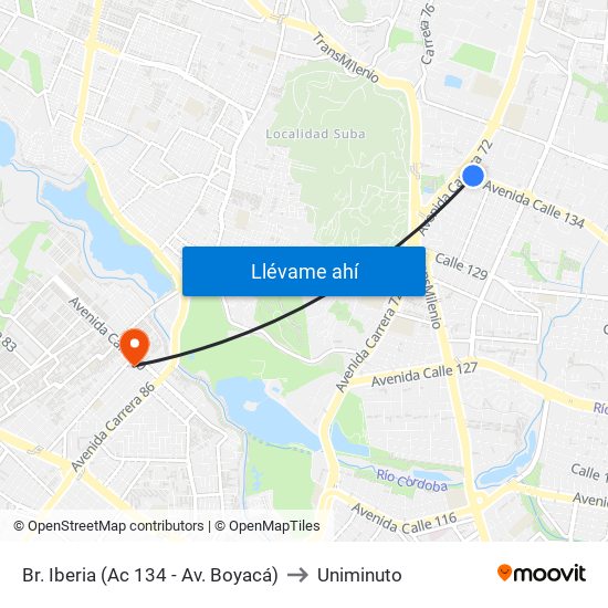 Br. Iberia (Ac 134 - Av. Boyacá) to Uniminuto map