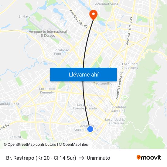 Br. Restrepo (Kr 20 - Cl 14 Sur) to Uniminuto map