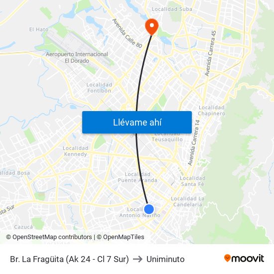 Br. La Fragüita (Ak 24 - Cl 7 Sur) to Uniminuto map
