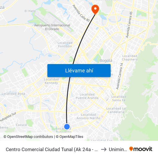 Centro Comercial Ciudad Tunal (Ak 24a - Cl 48b Sur) to Uniminuto map