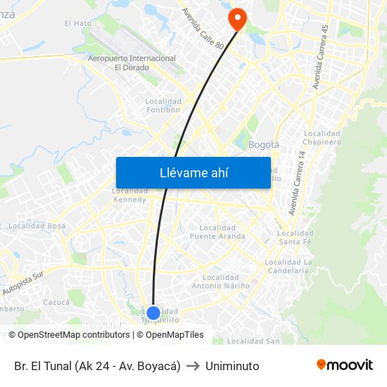 Br. El Tunal (Ak 24 - Av. Boyacá) to Uniminuto map