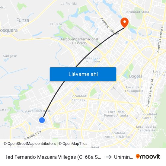Ied Fernando Mazuera Villegas (Cl 68a Sur - Tv 80f) to Uniminuto map
