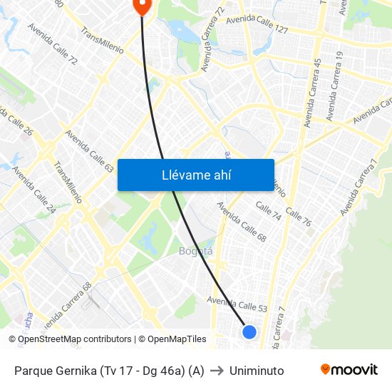 Parque Gernika (Tv 17 - Dg 46a) (A) to Uniminuto map
