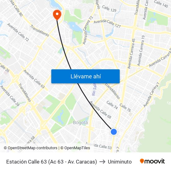Estación Calle 63 (Ac 63 - Av. Caracas) to Uniminuto map