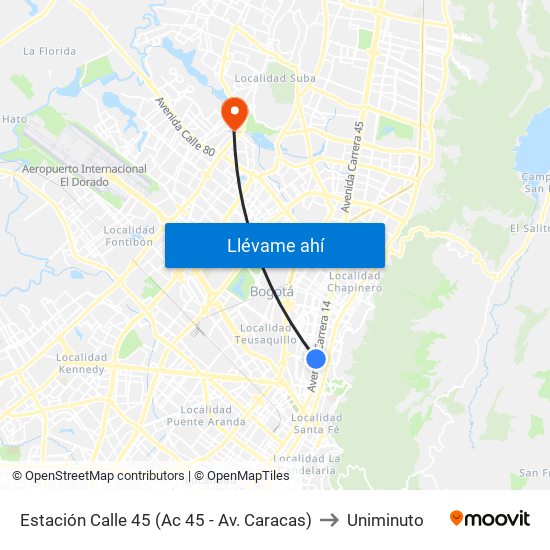 Estación Calle 45 (Ac 45 - Av. Caracas) to Uniminuto map
