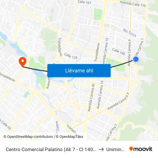 Centro Comercial Palatino (Ak 7 - Cl 140) (A) to Uniminuto map