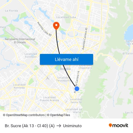 Br. Sucre (Ak 13 - Cl 40) (A) to Uniminuto map