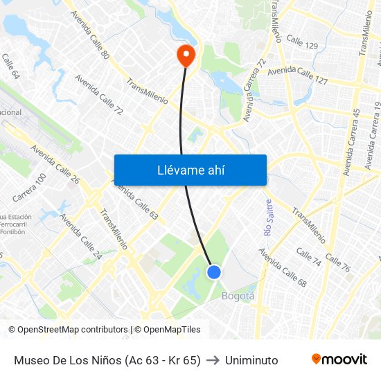 Museo De Los Niños (Ac 63 - Kr 65) to Uniminuto map