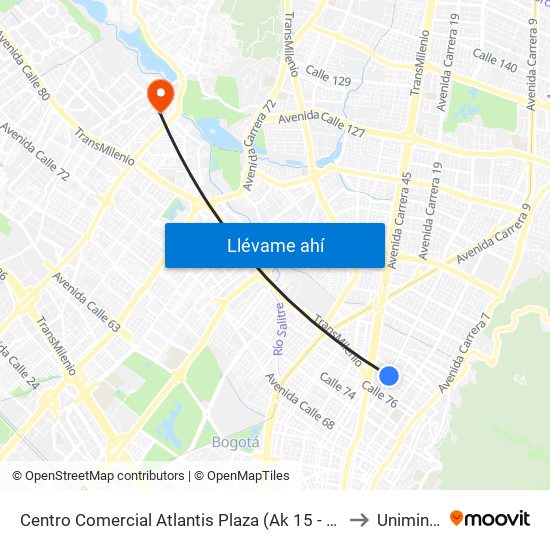 Centro Comercial Atlantis Plaza (Ak 15 - Cl 80) (A) to Uniminuto map