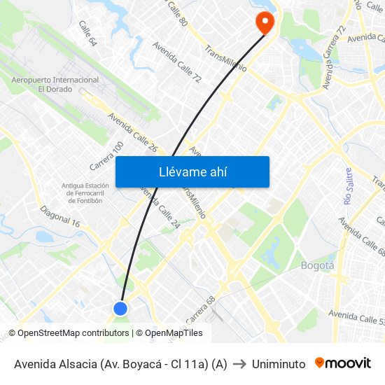 Avenida Alsacia (Av. Boyacá - Cl 11a) (A) to Uniminuto map