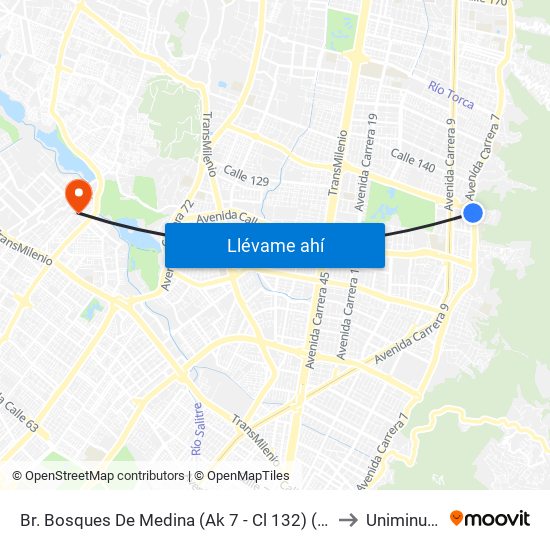 Br. Bosques De Medina (Ak 7 - Cl 132) (A) to Uniminuto map