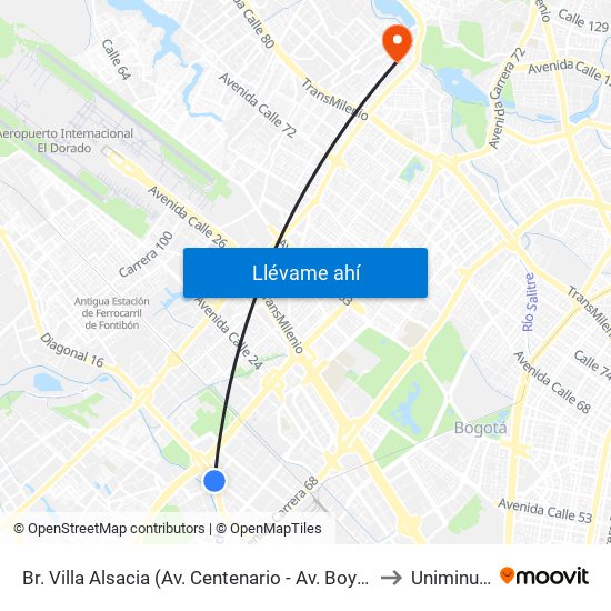 Br. Villa Alsacia (Av. Centenario - Av. Boyacá) to Uniminuto map