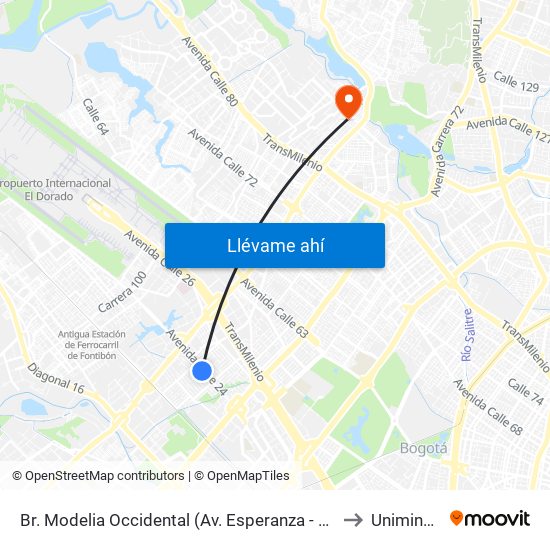 Br. Modelia Occidental (Av. Esperanza - Kr 81) to Uniminuto map