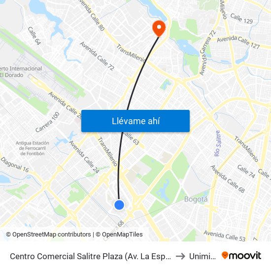 Centro Comercial Salitre Plaza (Av. La Esperanza - Kr 68b) to Uniminuto map