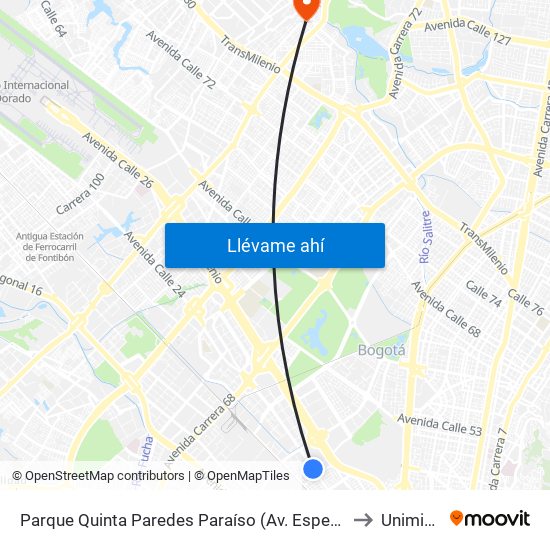 Parque Quinta Paredes Paraíso (Av. Esperanza - Kr 44) to Uniminuto map