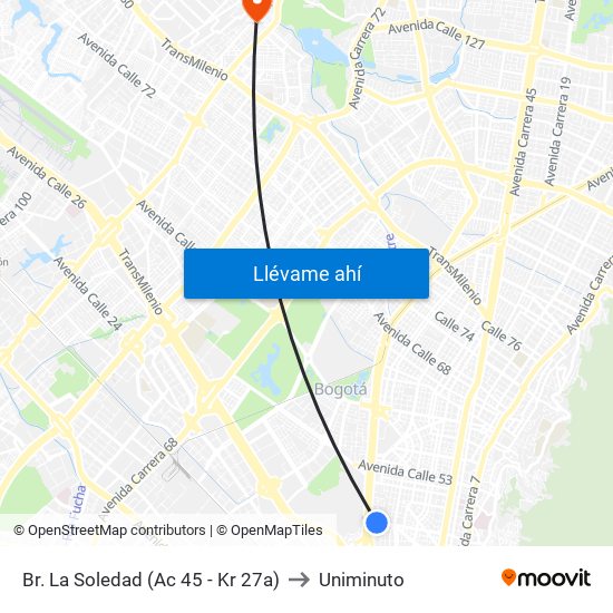 Br. La Soledad (Ac 45 - Kr 27a) to Uniminuto map