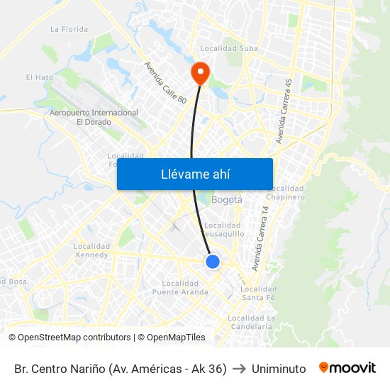 Br. Centro Nariño (Av. Américas - Ak 36) to Uniminuto map