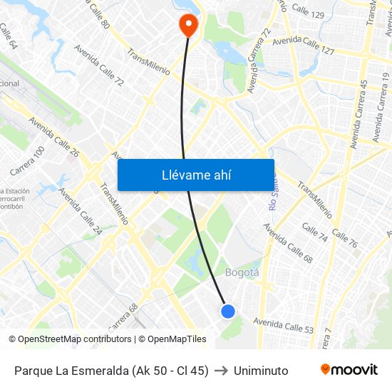 Parque La Esmeralda (Ak 50 - Cl 45) to Uniminuto map