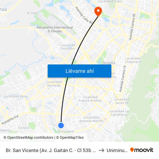 Br. San Vicente (Av. J. Gaitán C. - Cl 53b Sur) to Uniminuto map