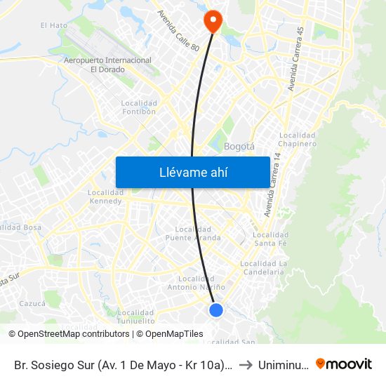 Br. Sosiego Sur (Av. 1 De Mayo - Kr 10a) (A) to Uniminuto map